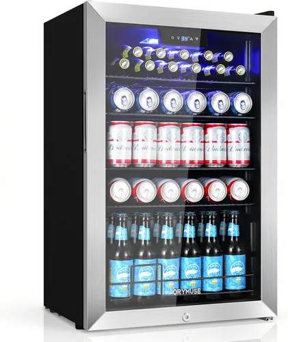 ORYMUSE Refrigerador de bebidas de 20 pulgadas, refrigerador de bebidas para 145 latas con puerta de vidrio, enfriador de cerveza debajo del