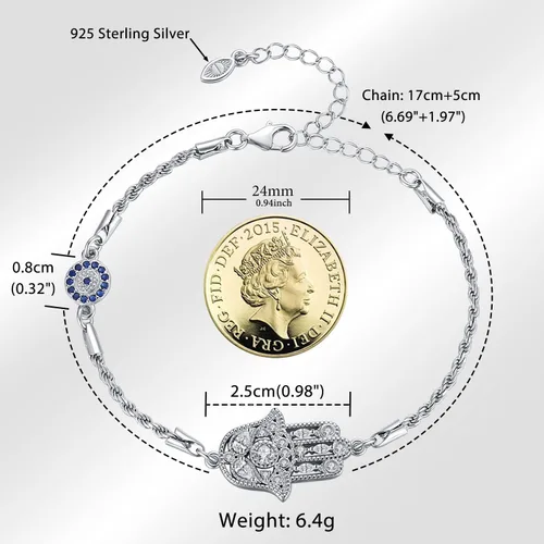 Miniatura 40 de Aniu Joyería de plata de ley 925 Hamsa de Fátima para mujer con circonita cúbica, viene con caja de regalo negra