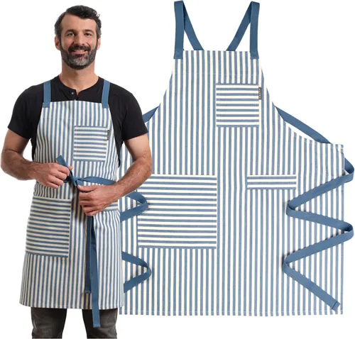 Miniatura 11 de MEEMA Cooking Aprons for Women with Pockets Comfortable One Size Fits All Upcycled Adjustable Cross Back Aprons for Men