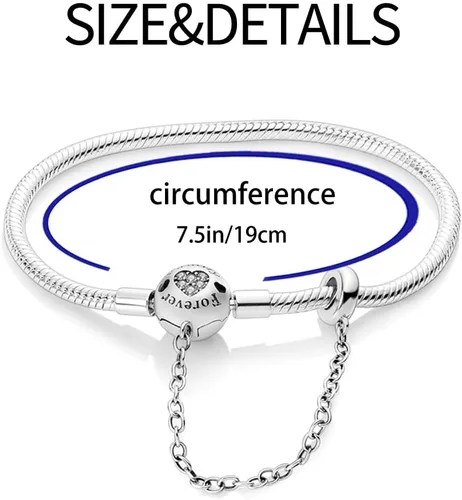 Miniatura 7 de KUNSIR Pulsera de plata de ley 925 con cierre de palma, cadena de serpiente, pulseras básicas para cualquier dije PDL, para adolescentes y mujeres