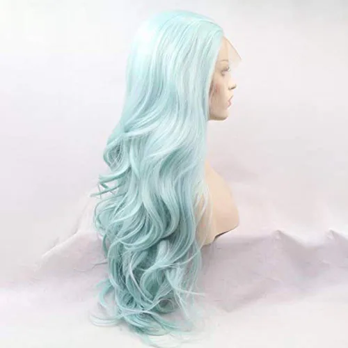 Miniatura 5 de Peluca Baby Blue para Mujeres, las Mejores Pelucas de encaje frontal azules, predepiladas, largas onduladas, peluca de cabello real, sin pegamento