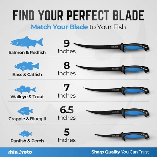 Miniatura 7 de Rhinoreto Cuchillo de filete para pescado, hoja de acero inoxidable alemán flexible y súper afilada de 5-9 pulgadas, cuchillos profesionales