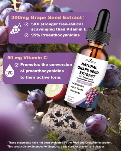 Miniatura 2 de Extracto de semilla de uva natural, suplemento líquido de extracto de semilla de uva de 300 mg – Tintura de semilla de Vitis Vinifera de máxima