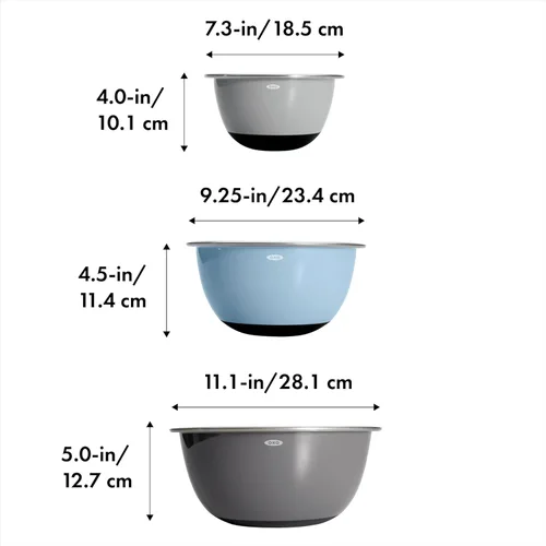 Miniatura 6 de OXO Good Grips, juego de 3 tazones para mezclar de acero inoxidable - Azul/Gris