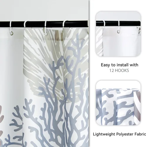 Miniatura 5 de Tritard Cortina de ducha pequeña de 36 x 72 pulgadas, tamaño medio, cortinas de ducha de tela impermeable náutica costera para baño, cortina de baño