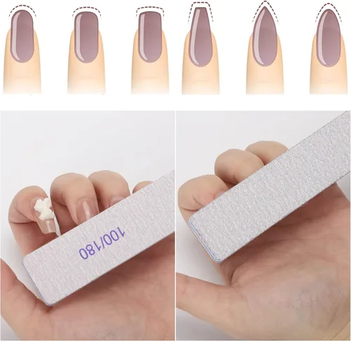 Miniatura 5 de 25 limas de uñas rectangulares de grano 100/180, limas para uñas, tableros de esmeril de doble cara para uñas acrílicas y uñas naturales