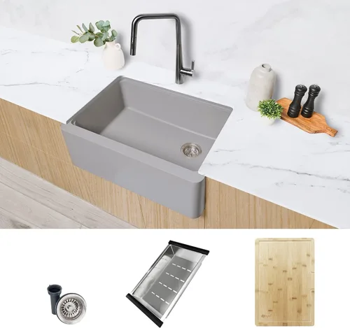Miniatura 15 de Stylish S-822L - Fregadero de cocina de granito compuesto de 22 x 17.5 pulgadas, cuenco individual debajo del montaje y caída, 8.25 pulgadas