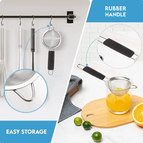 Miniatura 3 de Colador de malla fina, tamiz redondo de 3.4 pulgadas, coladores de té para té suelto, colador de café, colador de alimentos, colador de jugo y mucho