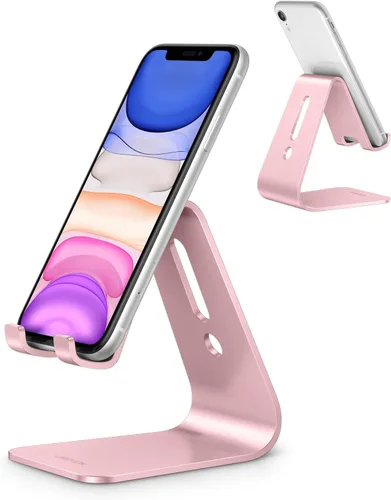 [Versión actualizada de Solid] OMOTON Desktop Cell Phone stand Tablet Stand avanzada, 4mm de grosor de aluminio soporte para teléfono celular (todos