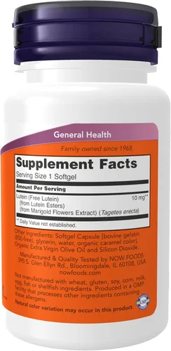Miniatura 2 de NOW Suplementos, luteína 10 mg con 10 mg de luteína libre de ésteres de luteína, 60 cápsulas blandas