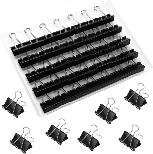 SANNIX 36 PIEZAS Clips de Carpeta Medianos, Clips de Carpeta de 1-1/4 Pulgadas 32mm Clips de Papel Negro Tamaño Mediano para Oficina Hogar Escuela