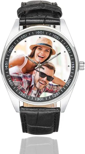 Reloj de encargo de la foto del par de los relojes ocasionales de la correa de cuero negro para los hombressu noviomarido