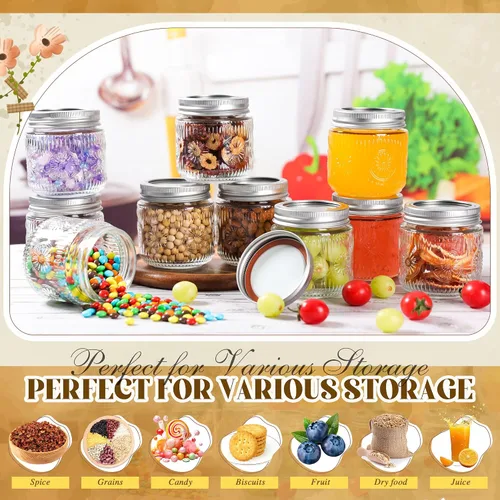 Miniatura 2 de Tarros de Albañil de 8 oz - Tarros de Vidrio Pequeños Vintage con Tapas de Metal Plateadas, Tarros de Conserva de Boca Regular, Seguros