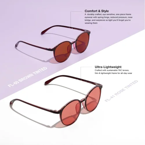 Miniatura 2 de BRADDEL Indoor FL-41 Rosa & Outdoor FL-60 Marrón Gafas de Migraña para Sensibilidad a la Luz Fluorescente, LED, Deslumbramiento, Fotofobia y Uso