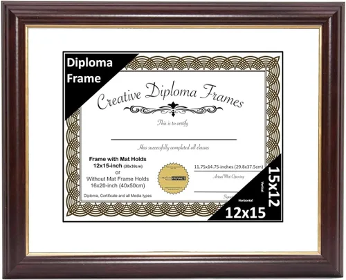 Miniatura 25 de Creative Picture Frames Marco para Diploma de Caoba con Borde Dorado de 12x16 pulgadas con Vidrio y Paspartú Negro y Colgadores de Pared Instalados