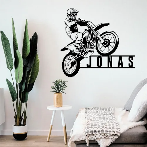 Miniatura 2 de Arte de pared de metal personalizado para motocicleta con luz LED, regalos para el día del padre, regalos de moto de cross para niños y hombres