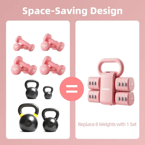 Miniatura 5 de Lightweight Adjustable Dumbbell Kettlebell Set - 4 in 1 Free Weight Set with Kettlebell Grip Converter, Each 2.2 3.3 4.4 5.5lb Quick Change