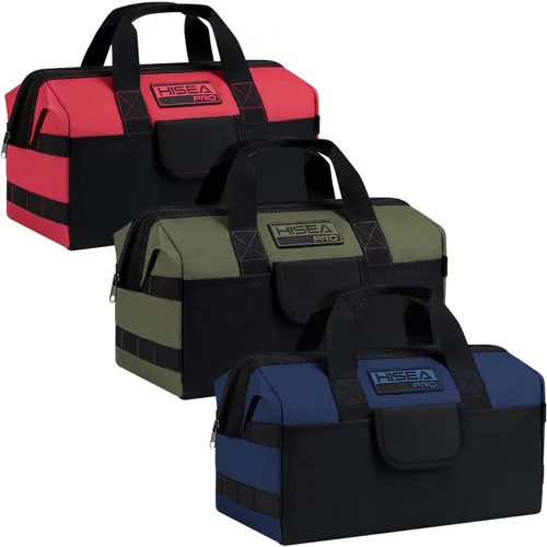 Miniatura 11 de HISEA Paquete de 3 bolsas de herramientas resistentes con bolsillos de almacenamiento, organizador de herramientas de 13 pulgadas con base ancha