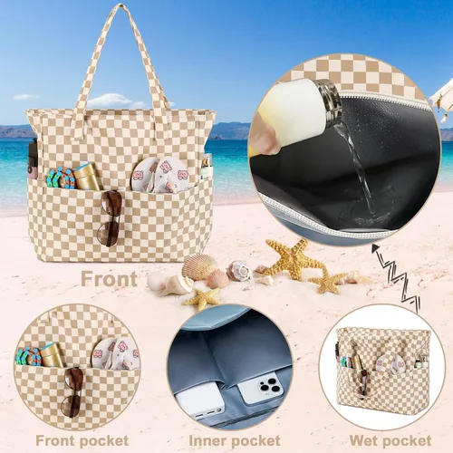 Miniatura 7 de Bluboon - Bolsa de playa impermeable para mujer, extra grande, con compartimento húmedo, para llevar de fin de semana, bolsa de piscina para viajes