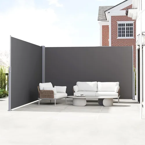 Miniatura 8 de C-Hopetree Toldo retráctil de doble cara de 236 x 71 pulgadas, para patio, impermeable, panel de privacidad para terraza, porche y balcón