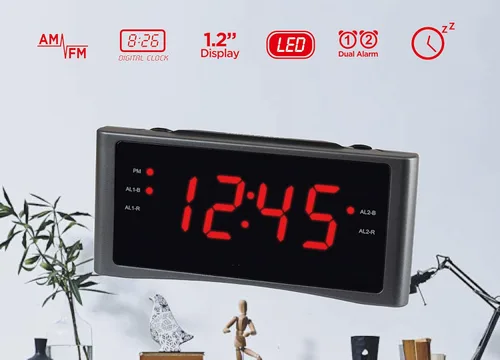 Miniatura 3 de HANNLOMAX Radio despertador HX-151CR, radio PLL AM/FM, alarma dual, pantalla LED roja de 1.2 pulgadas, solo operación de CA. (gris plateado)