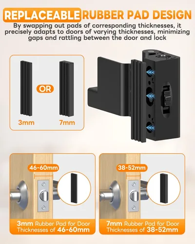 Miniatura 3 de Cerradura de Puerta Portátil para Viaje, Refuerzo de Puerta Ajustable Sin Taladrar, Pestillo de Parada Extra para Habitación de Hotel, Apartamento