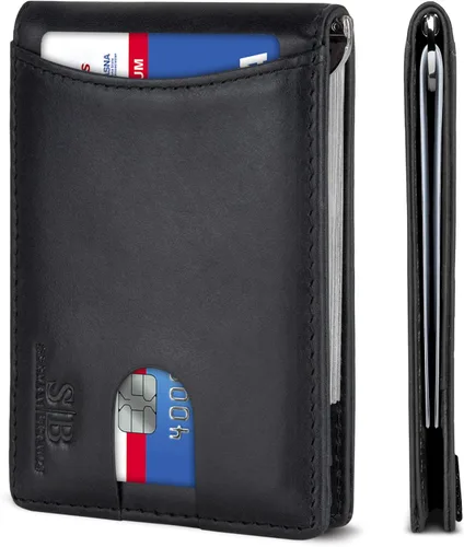Miniatura 71 de SERMAN BRANDS - Billetera sencilla de cuero genuino con bloqueo RFID para hombre, billetera delgada con bolsillo frontal y clip para dinero