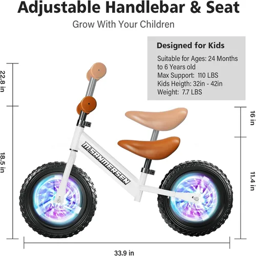 Miniatura 3 de Colorful Lighting - Bicicleta de equilibrio sin pedal de 12 pulgadas, para niños de 24 meses a 5 años de edad, bicicleta ligera de equilibrio Blanco