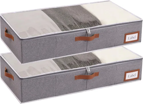 Miniatura 12 de Yawinhe Almacenamiento debajo de la cama, paquete de 2 organizadores de armario, bolsas plegables para contenedores, con ranura para tarjeta de Beige