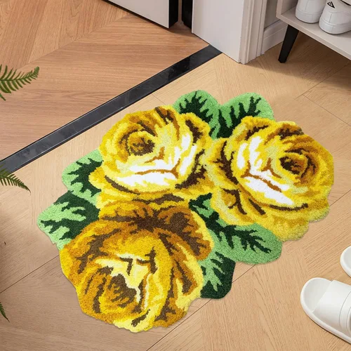 Miniatura 30 de Alfombrilla Abreeze con 4 rosas, alfombrillas con diseño de flores azul, hecha a mano, antideslizante (no se desliza), alfombrilla moderna, de puede