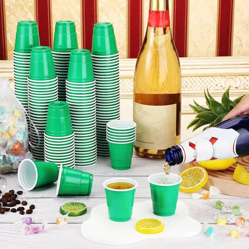 Miniatura 4 de 200 vasos de plástico de 2 onzas para degustación de vino, whisky, alimentos, graduación, boda, baby shower, fiesta, beber cerveza (verde)