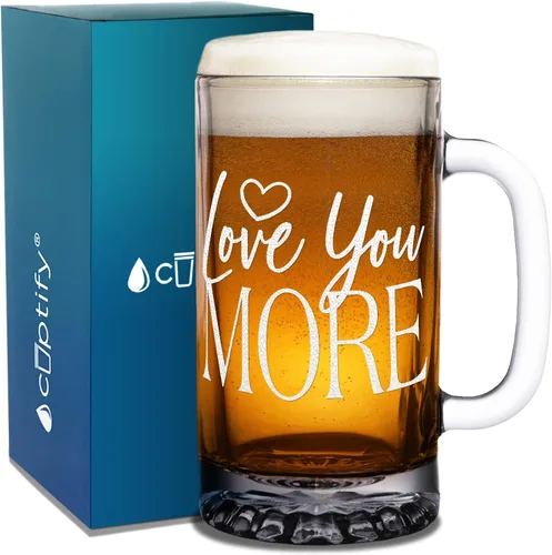 Love You More - Taza de cerveza de 25 onzas, regalo único de cumpleaños para mujeres y hombres, parejas, bodas, aniversarios