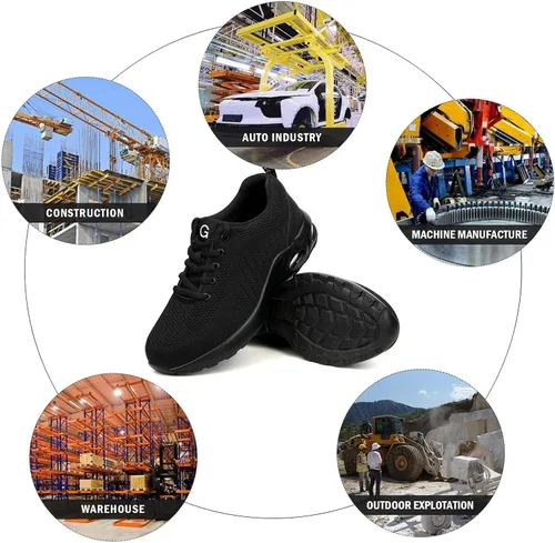 Miniatura 9 de Tinefiy Zapatos de punta de acero para hombres y mujeres, ligeros, con amortiguación de aire, zapatillas de seguridad antideslizantes