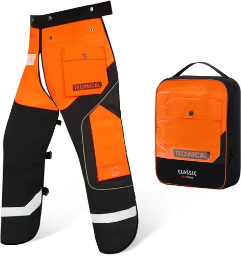 Miniatura 9 de Delantal de seguridad para motosierra de 8 capas, resistente, con cintura ajustable y bolsillo para hombres/mujeres, clásico C, naranja y negro
