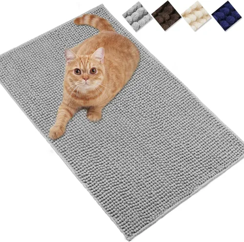 Miniatura 9 de VIVAGLORY Tapete de arena para gatos, agarre suave, tapete para atrapar arena, alfombra fangosa para interiores y pisos, lavable a máquina, fácil