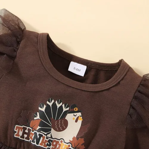 Miniatura 3 de Vestido de Acción de Gracias para niña pequeña vestido de manga larga con volantes vestido de tul de pavo con diadema