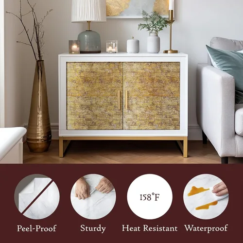 Miniatura 6 de Lámina interior perlada de oro/plata de lima, pegamento de contacto, papel de pared extraíble autoadhesivo Dorado