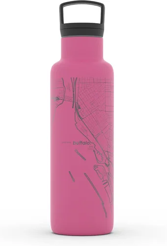 Miniatura 123 de Well Told Botella de agua aislada con mapa de Washington DC grabado, botella de acero inoxidable grabada (21 onzas, blanco) botella aislada de mapa