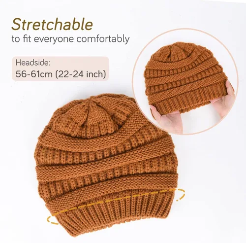 Miniatura 27 de FURTALK Gorro de invierno para mujer, con forro de satén, tejido trenzado, grueso, holgado, gorro cálido