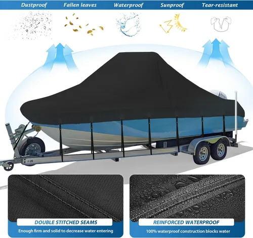 Miniatura 4 de Solim Cubierta para Barco de Consola Central, 16'-18.5' 1300D Impermeable PU Resistente Remolcable para Barco de Consola Central, Lona de Poliéster