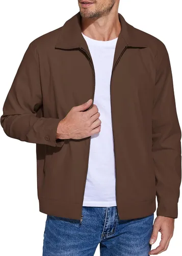 Miniatura 12 de COOFANDY Chaqueta ligera con cremallera para hombre Eisenhower para trabajo, oficina, casual, para golf