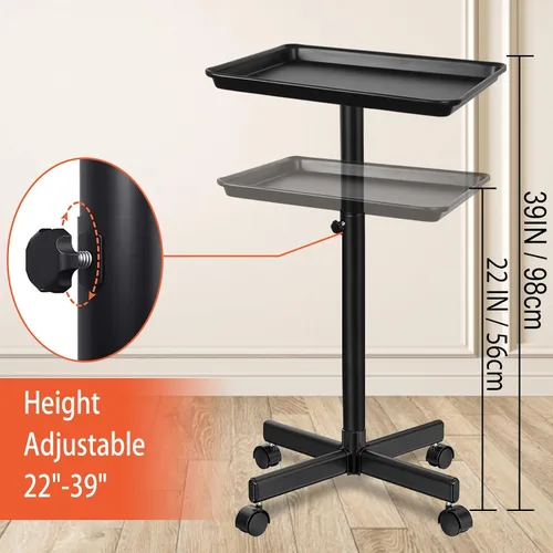 Miniatura 2 de Bandeja de salón sobre ruedas, carrito de belleza rodante con altura ajustable, equipo profesional de salón para uso en barbería/spa/hogar