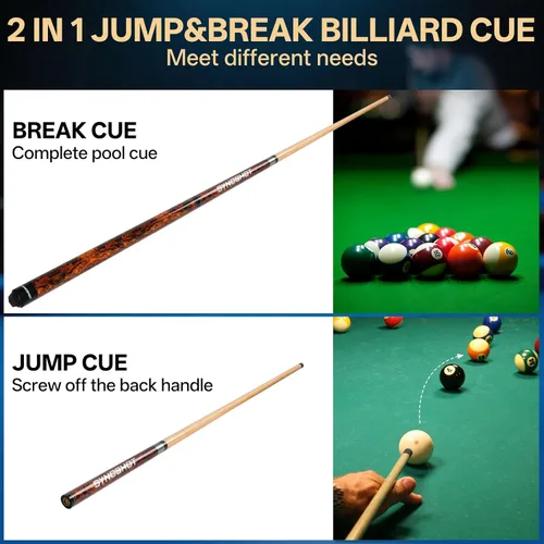 Miniatura 5 de 2 en 1 Heavy Break Jump Cue: 3 piezas Break Cue Pool Stick 58 pulgadas 0.551 in Pro Tips Fas-Grade Maple Wood Jump&Break Palos de taco de piscina