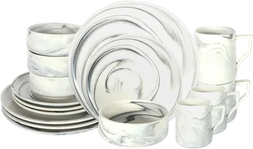 Miniatura 8 de Juego de platos y cuencos de 20 piezas, vajilla artesanal de porcelana fina para 4, apto para lavavajillas, resistente a los arañazos, resistente a