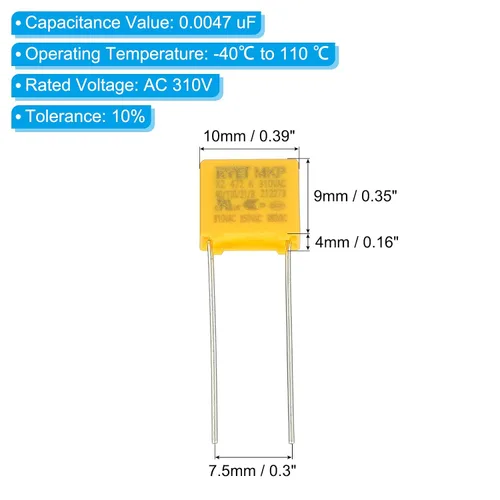 Miniatura 2 de PATIKIL Condensadores de seguridad, paquete de 10 unidades 0.0047uF AC 310V 0.295 in Pin Pitch 0.394x0.354x0.157 in polipropileno Film Capacitor