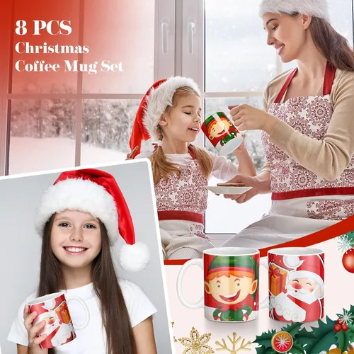 Miniatura 5 de Nuogo Paquete de 8 tazas de café de Navidad de cerámica, tazas de cerámica apilables para fiesta de vacaciones, tazas de cerámica para regalo