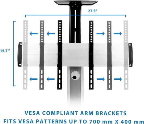 Miniatura 8 de Mount-It! Soporte de TV móvil para televisores de pantalla plana, carrito de TV con ruedas ajustable en altura para pantallas de 32, 40, 50, 55, 60
