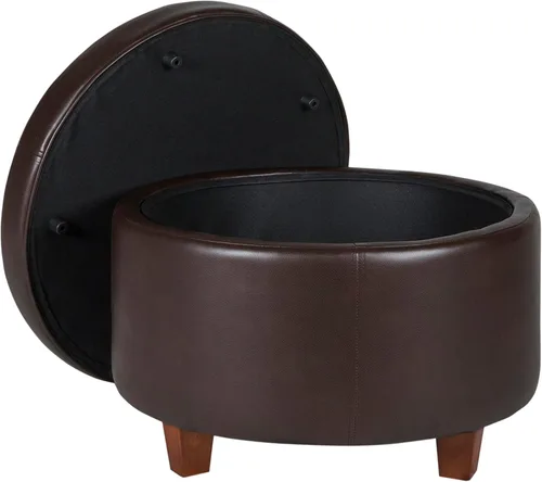 Miniatura 11 de Homepop Decoración del hogar Otomana redonda tapizada de almacenamiento Otomana con almacenamiento para sala de estar y dormitorio (negro Geo)