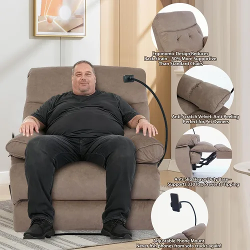 Miniatura 4 de Sillas reclinables de gran tamaño, silla reclinable manual Big Mans para adultos, 400 libras, reclinables grandes, extra anchas, sofá reclinable
