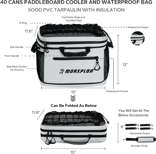 Miniatura 3 de MORXPLOR Waterproof PVC Material Paddleboard Cooler Deck Bag,40 cans Sup Deck Cooler Bag,Cooler Bag for Paddleboard,Lunch Box Cooler Insulated